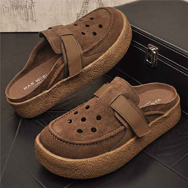 Men's Calfskin Breathable Toe-Cap Outdoor Slippers