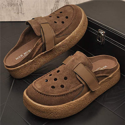 Men's Calfskin Breathable Toe-Cap Outdoor Slippers