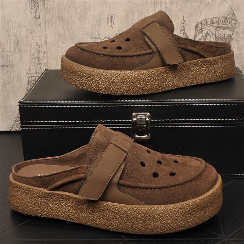 Men's Calfskin Breathable Toe-Cap Outdoor Slippers