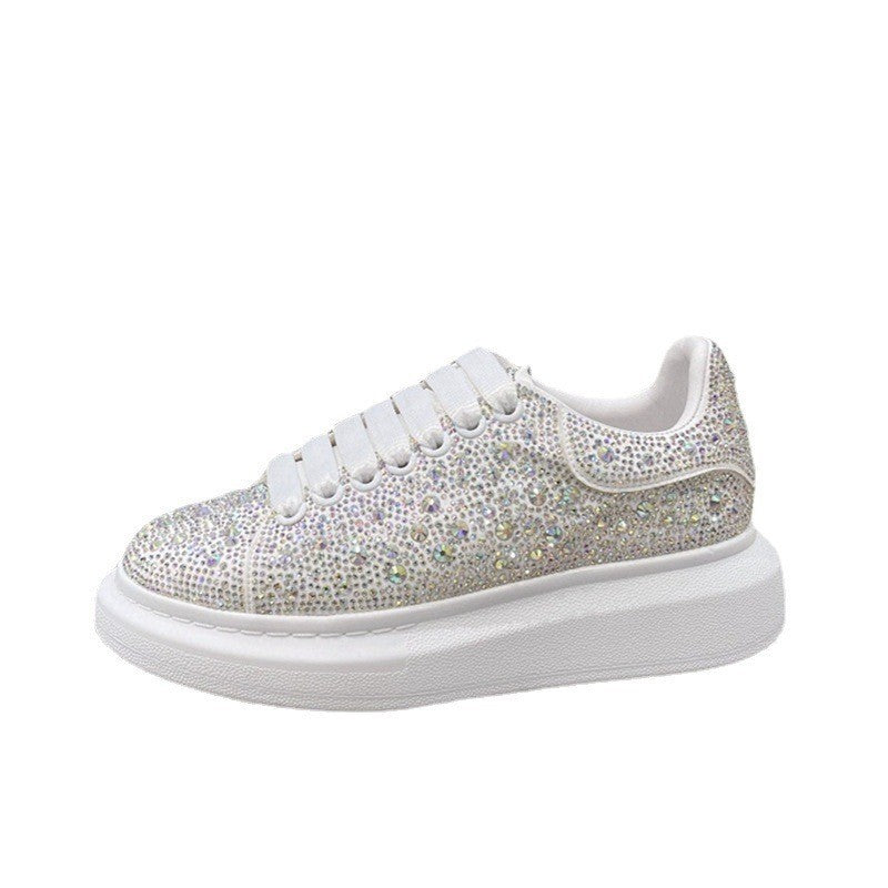 Women's Diamond-Encrusted Cowhide Platform Shoes