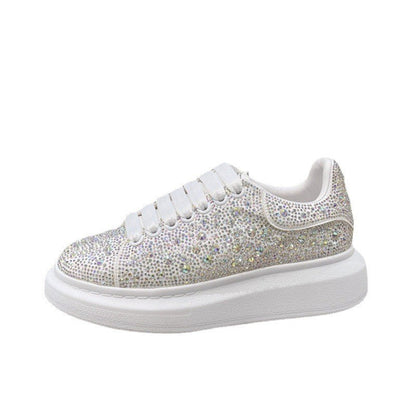 Women's Diamond-Encrusted Cowhide Platform Shoes