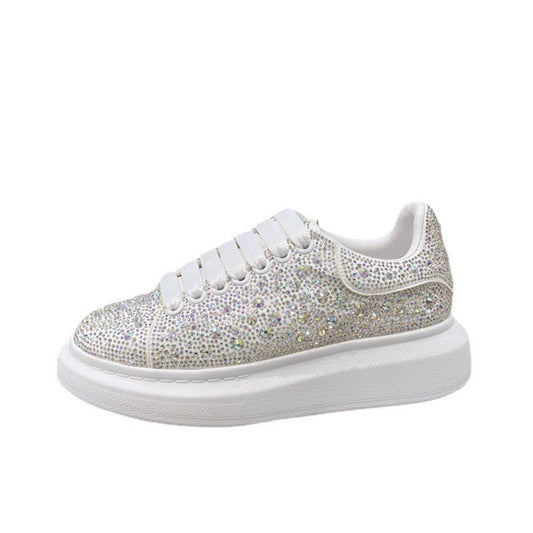 Women's Diamond-Encrusted Cowhide Platform Shoes