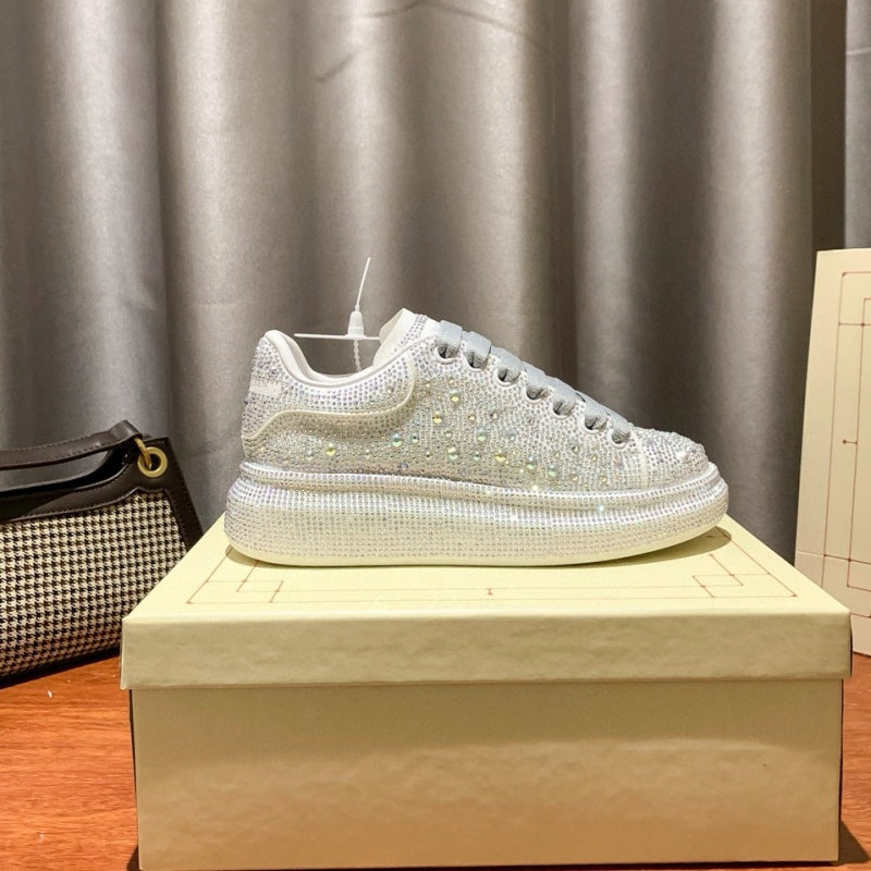 Women's Diamond-Encrusted Cowhide Platform Shoes