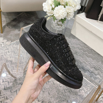 Women's Diamond-Encrusted Cowhide Platform Shoes