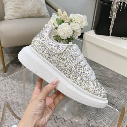Women's Diamond-Encrusted Cowhide Platform Shoes