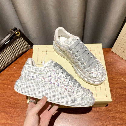 Women's Diamond-Encrusted Cowhide Platform Shoes