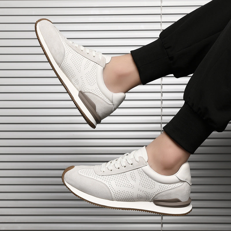 Men's First-Layer Cowhide Casual White Shoes
