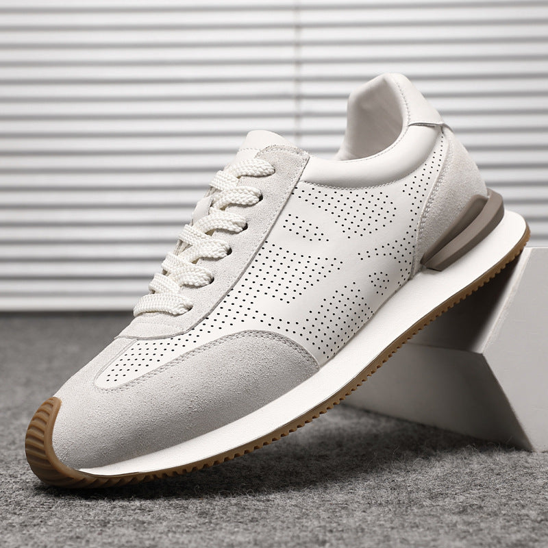 Men's First-Layer Cowhide Casual White Shoes