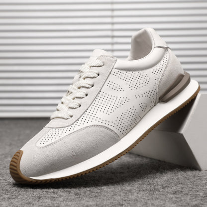 Men's First-Layer Cowhide Casual White Shoes