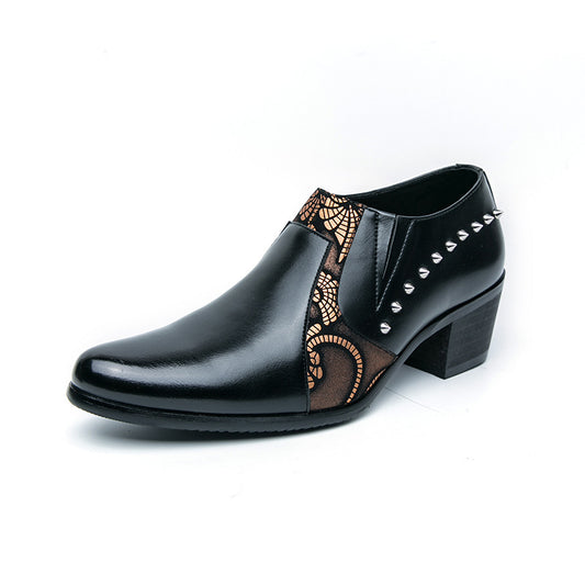 Men's Pointed-Toe Rivet Slip-On Leather Shoes