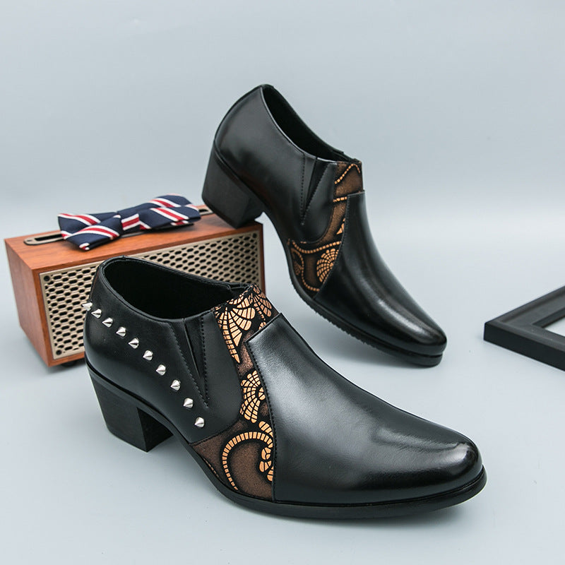 Men's Pointed-Toe Rivet Slip-On Leather Shoes