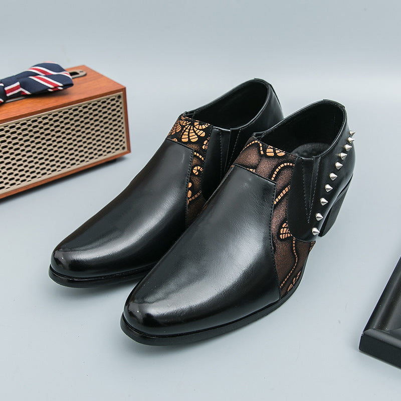 Men's Pointed-Toe Rivet Slip-On Leather Shoes