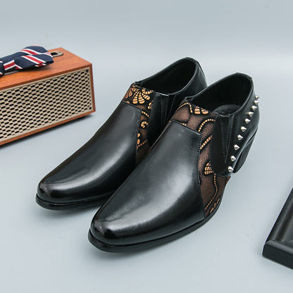 Men's Pointed-Toe Rivet Slip-On Leather Shoes