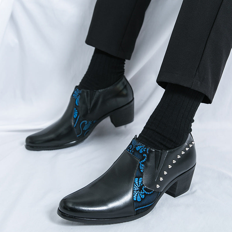 Men's Pointed-Toe Rivet Slip-On Leather Shoes