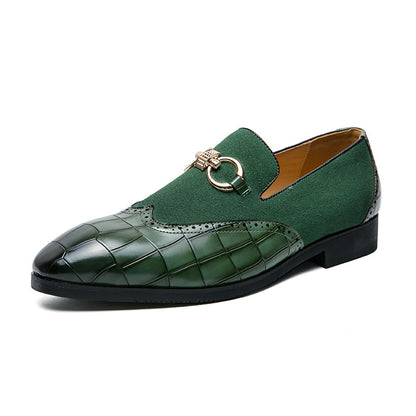Men's Buckle Brogue Green British Leather Shoes