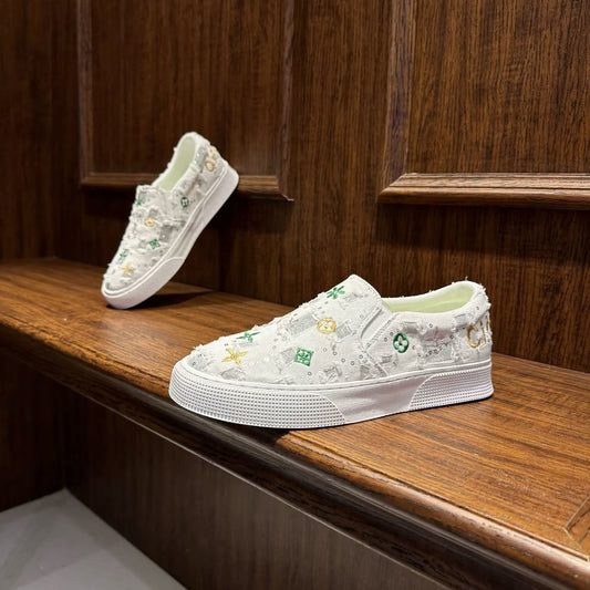 Men's Distressed Embroidered Casual Canvas Shoes