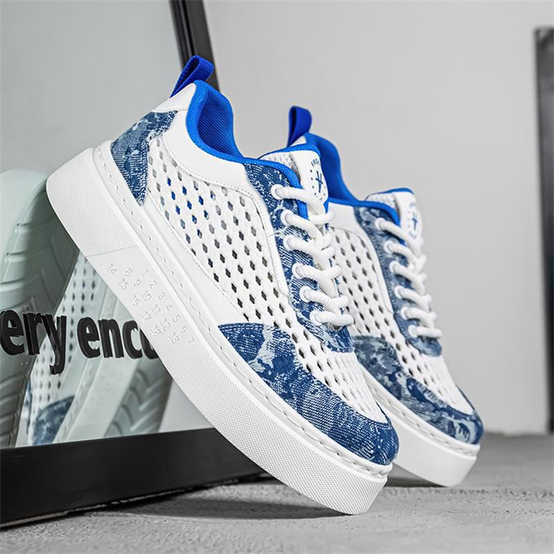 Men's Woven Mesh Paneled White Sneakers