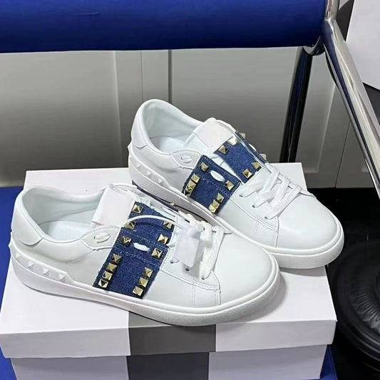 Men's Rivet-Embellished Color-Blocked White Sneakers