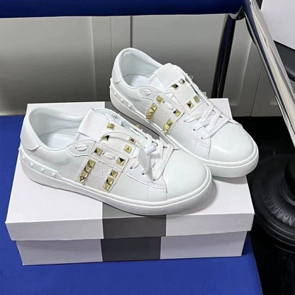 Men's Rivet-Embellished Color-Blocked White Sneakers