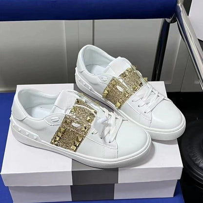 Men's Rivet-Embellished Color-Blocked White Sneakers