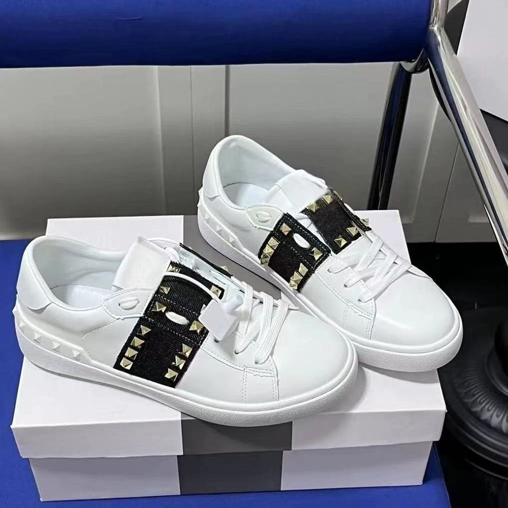 Men's Rivet-Embellished Color-Blocked White Sneakers
