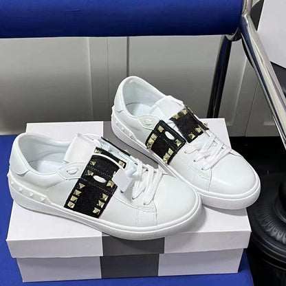Men's Rivet-Embellished Color-Blocked White Sneakers