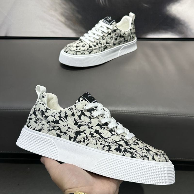 Men's Black and White Printed Comfortable Canvas Shoes