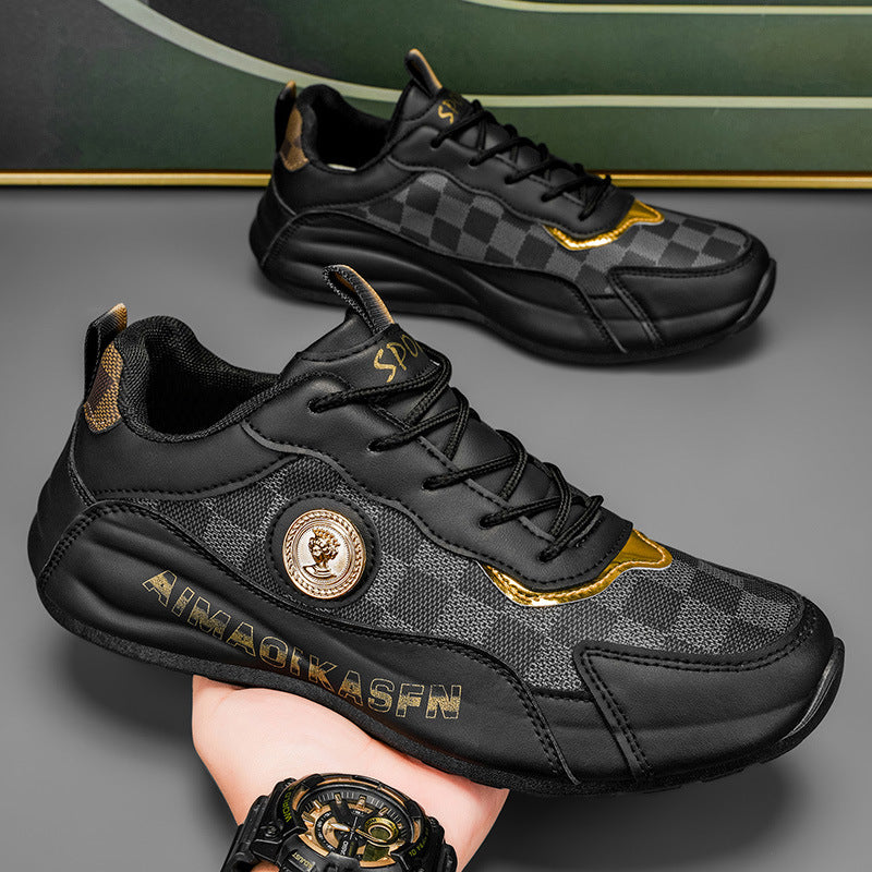 Men's Plaid Gold-Logo Lightweight Sneakers