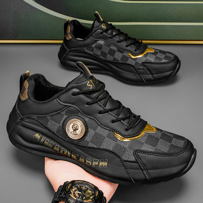 Men's Plaid Gold-Logo Lightweight Sneakers