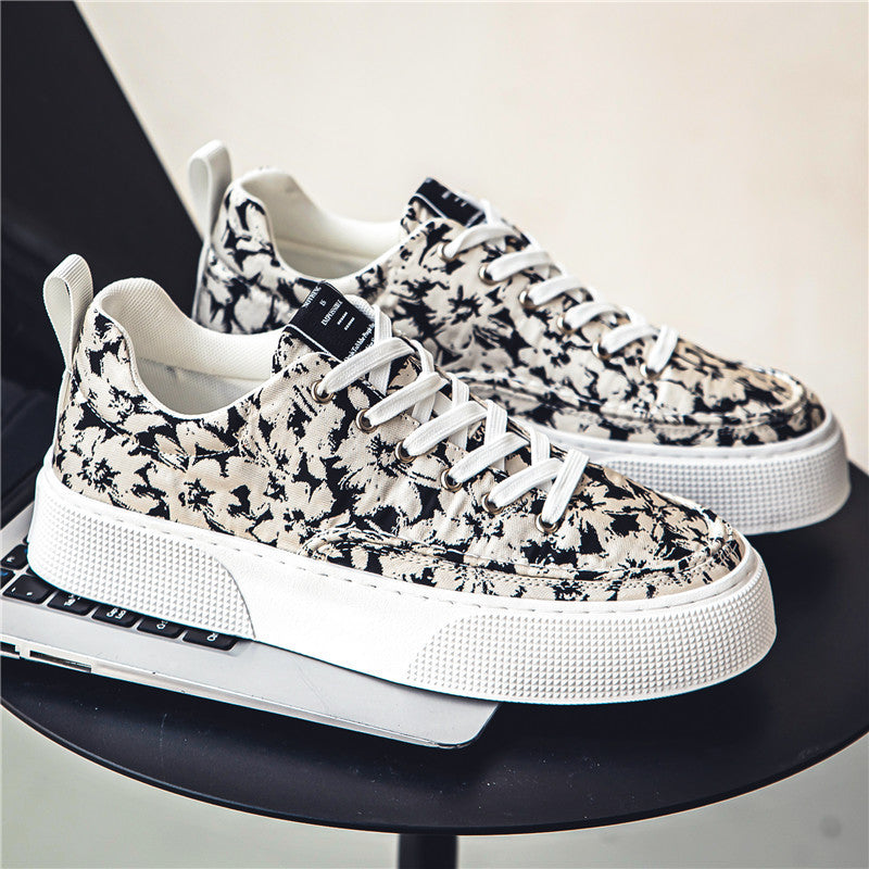 Men's Black and White Printed Comfortable Canvas Shoes