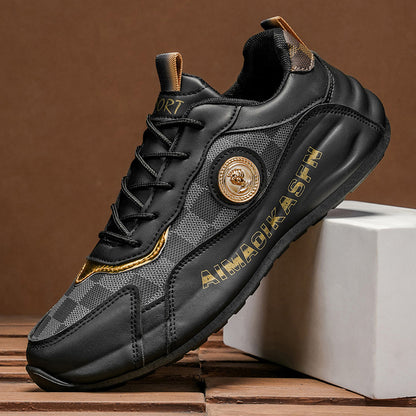 Men's Plaid Gold-Logo Lightweight Sneakers