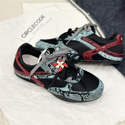 Men's Contrast-Color Snake-Print Genuine Leather Shoes