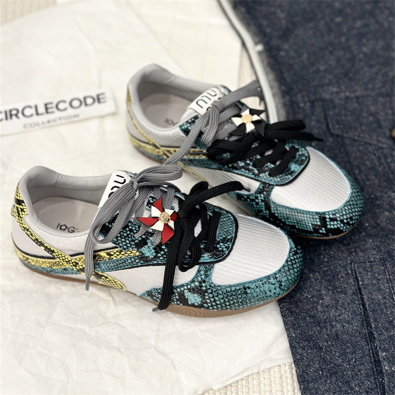 Men's Contrast-Color Snake-Print Genuine Leather Shoes