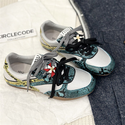 Men's Contrast-Color Snake-Print Genuine Leather Shoes