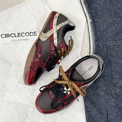 Men's Contrast-Color Snake-Print Genuine Leather Shoes