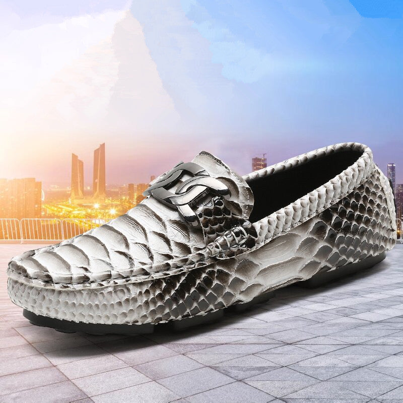 Men's Snake-Print Soft-Soled Driving Shoes