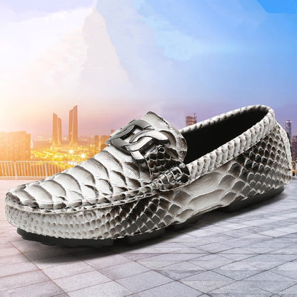 Men's Snake-Print Soft-Soled Driving Shoes