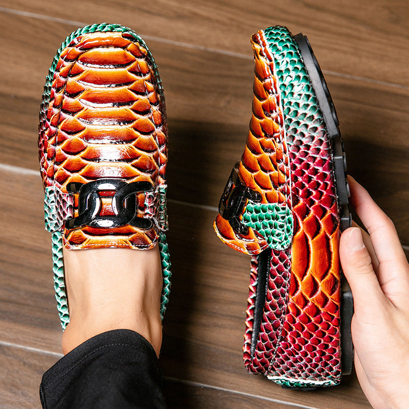 Men's Snake-Print Soft-Soled Driving Shoes
