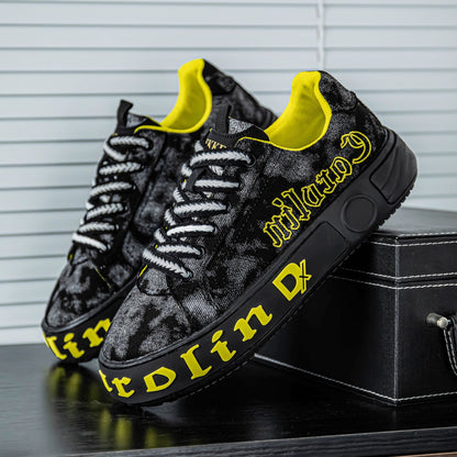 Men's Canvas Shoes with Letters and Tie-Dye Effect