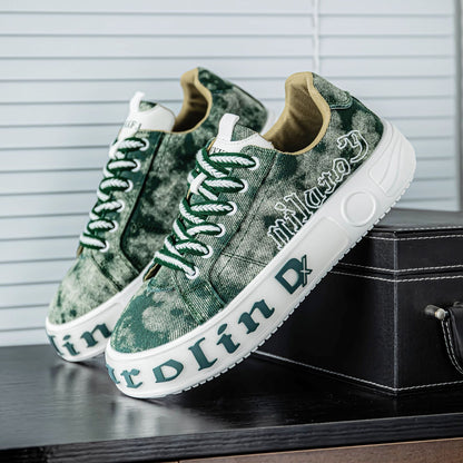 Men's Canvas Shoes with Letters and Tie-Dye Effect