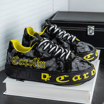 Men's Canvas Shoes with Letters and Tie-Dye Effect