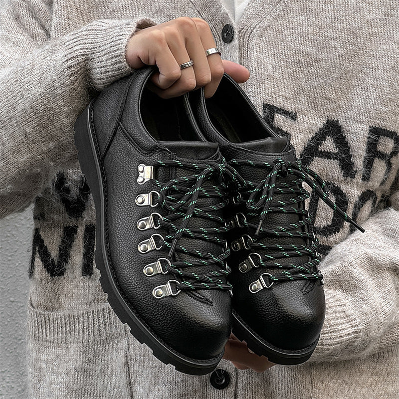 Men's Round-Toe Lace-Up Casual Leather Shoes