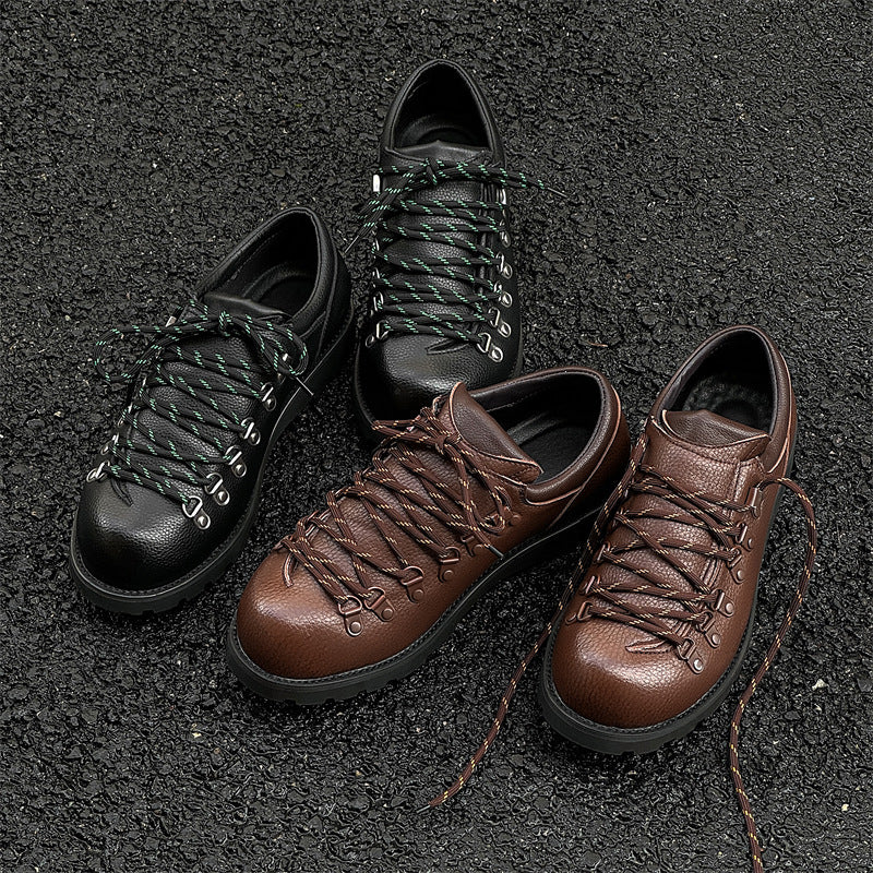 Men's Round-Toe Lace-Up Casual Leather Shoes