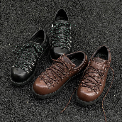 Men's Round-Toe Lace-Up Casual Leather Shoes