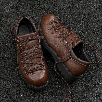 Men's Round-Toe Lace-Up Casual Leather Shoes