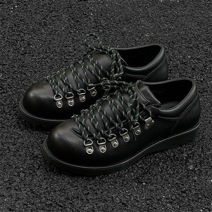 Men's Round-Toe Lace-Up Casual Leather Shoes