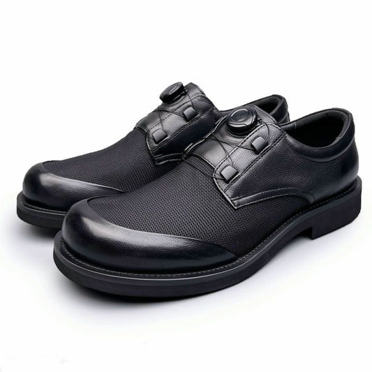 Men's British-Style Odor-Resistant Rotating Buckle Mesh Leather Shoes