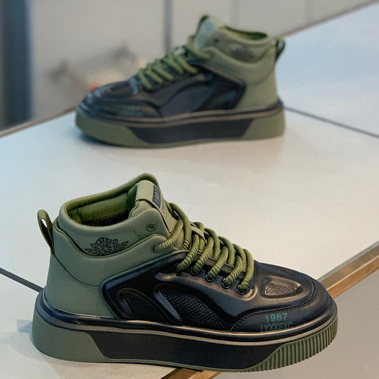 Men's High-Top Leather Perforated Casual Shoes