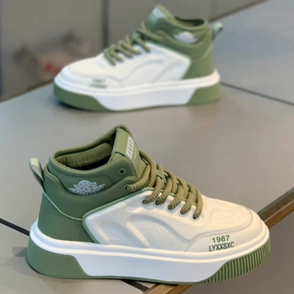 Men's High-Top Leather Perforated Casual Shoes