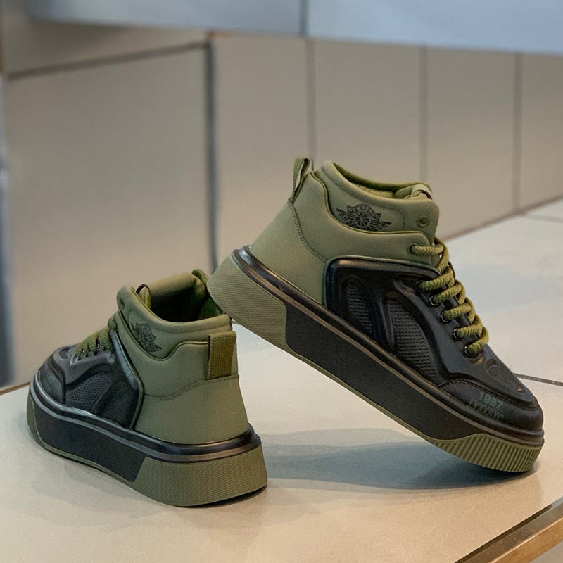 Men's High-Top Leather Perforated Casual Shoes